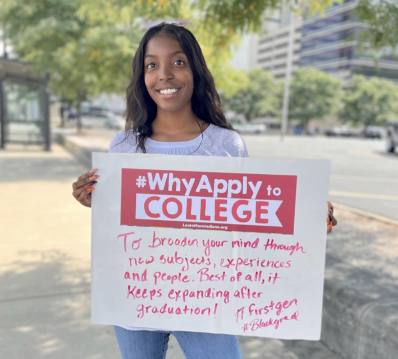 Beautiful woman encouraging why students should apply to college